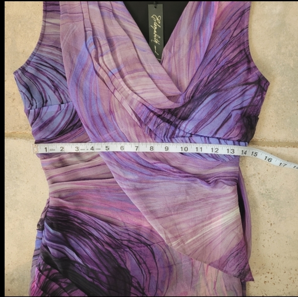 Elizabeth and James 100% Silk Sunset Abstract Mini Dress Sleeveless Purple Sz S - Picture 7 of 9